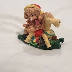 ✨️ Resin Rocking Horse Teddy Bear Figurine Ornament 'vintage'